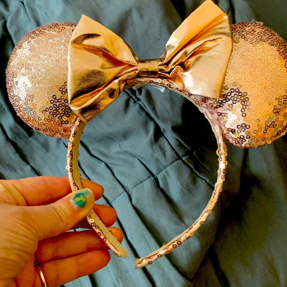 Peachy pink sequined Mickey Mouse ears #36233236-1021